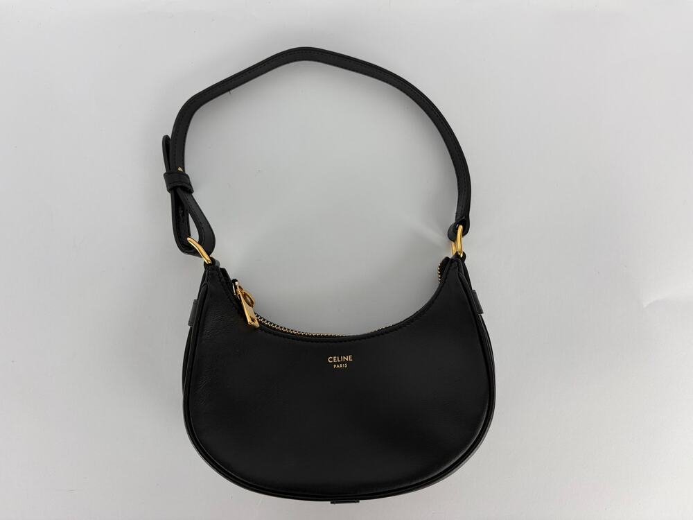 CELINE Ava Mini Black Smooth Calfskin Crescent Shoulder Bag Gold Hardware